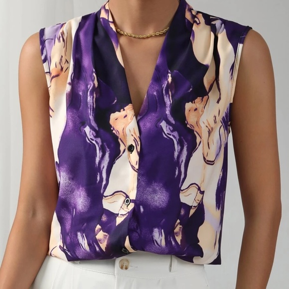 010 Marble Print Sleeveless Blouse - Picture 2 of 4